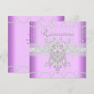 Invitation Quinceanera lilas rose perle dentelle diamant