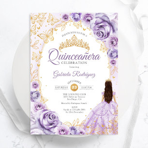 Invitation Quinceanera Lilas Violet Or Floral