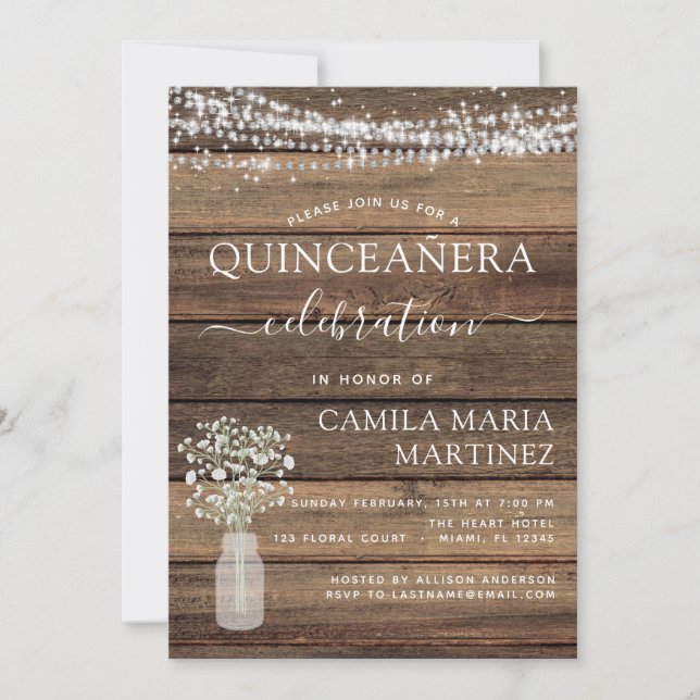 Invitation Quinceanera Lumières de la ferme de l'haleine pour (Devant)