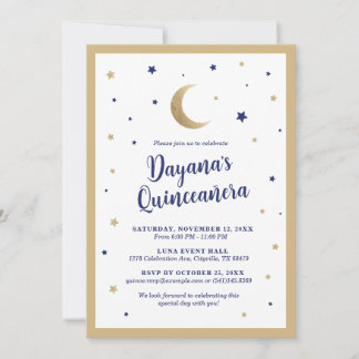Invitation Quinceanera Lune et Étoiles