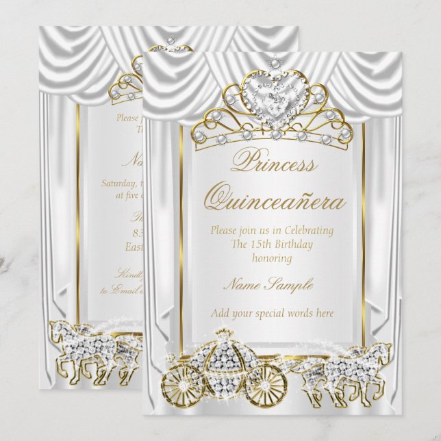 Invitation Quinceañera Magique en Or Blanc (Devant / Derrière)