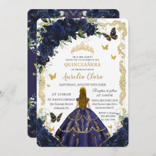 Invitation Quinceañera Marine Fleurs Bleues Blonde Princesse