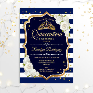 Invitation Quinceanera - Marine Gold White