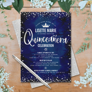 Invitation Quinceañera Marine Parties scintillant en argent P