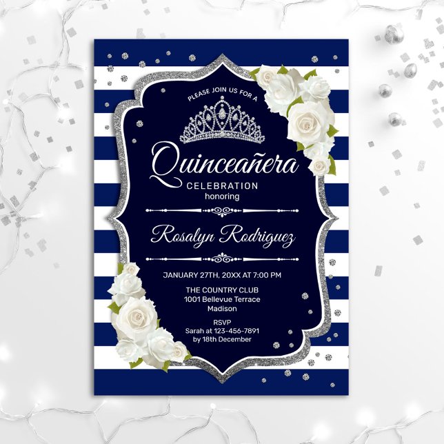 Invitation Quinceanera - Marine Silver White (Créateur téléchargé)