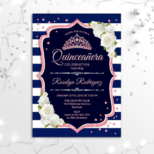 Invitation Quinceanera - Marine White Rose Gold