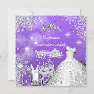 Invitation Quinceañera Mascarade Carrosse Magique de Princess