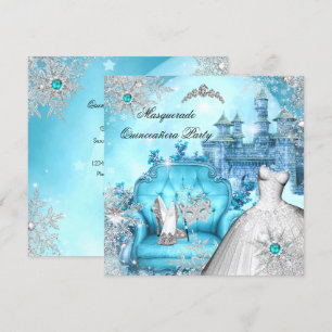 Invitation Quinceañera Mascarade Princesse Magique Bleu Turqu