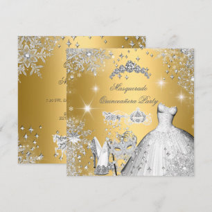 Invitation Quinceañera Mascarade Princesse Magique Or