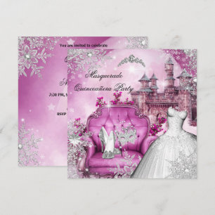 Invitation Quinceañera Mascarade Princesse Magique Rose