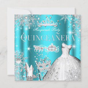 Invitation Quinceañera Mascarade Princesse Magique Turquoise
