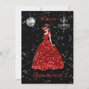 Invitation Quinceañera Mascarade Rouge Noir Argent Espagnol
