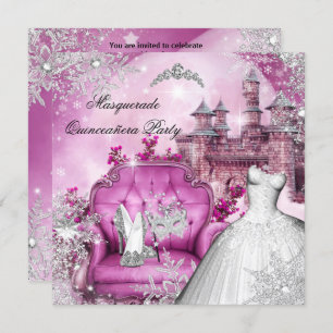 Invitation Quinceanera Masquerade Magique Princesse rose