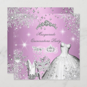 Invitation Quinceanera Masquerade Magique Princesse rose