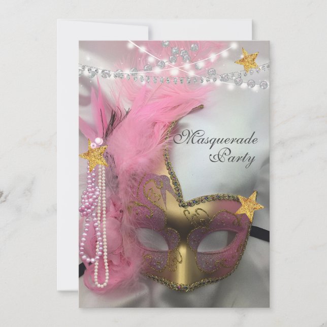 Invitation Quinceanera Masquerade Parties scintillant or Perl (Devant)