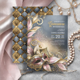Invitation Quinceanera Masquerade Rose Gold ID1031