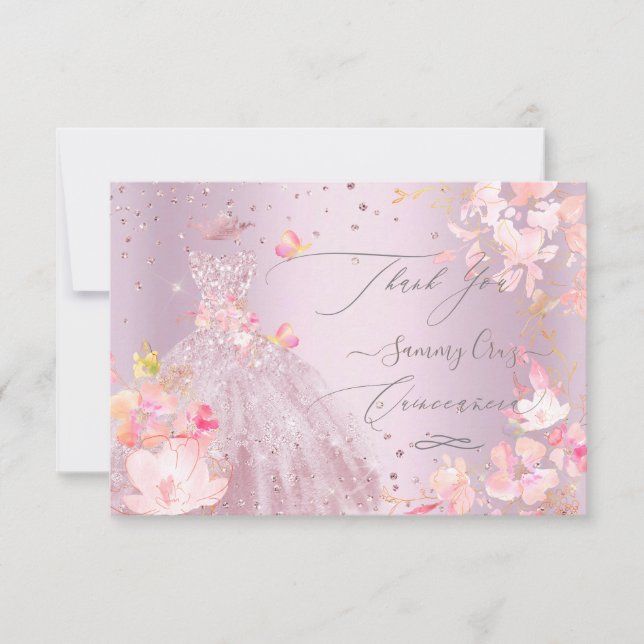 Invitation Quinceanera Merci Dusty Rose Parties scintillant (Devant)