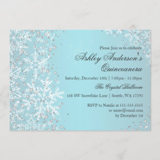 Invitation Quinceanera Merveilleux Hiver Paillettes Flocons d