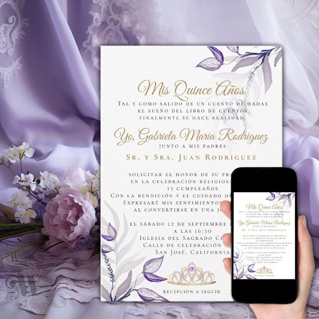 Invitation Quinceañera  Mes Quinze Ans Feuillage Violet (Créateur téléchargé)