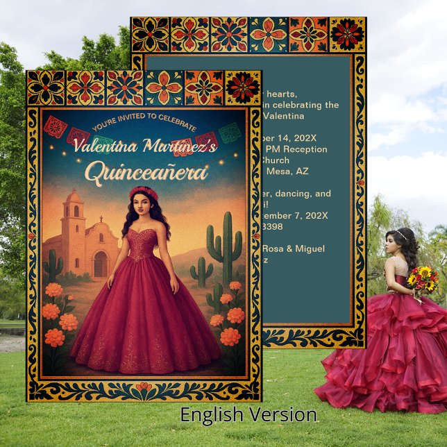 Invitation Quinceañera mexicaine vintage 15e anniversaire (Vintage Mexican Quinceañera 15th Birthday Invitation)