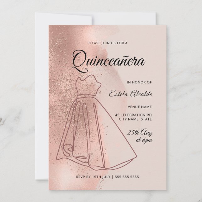 Invitation Quinceanera Mis Quince Dusty Rose Gold Elegant (Devant)
