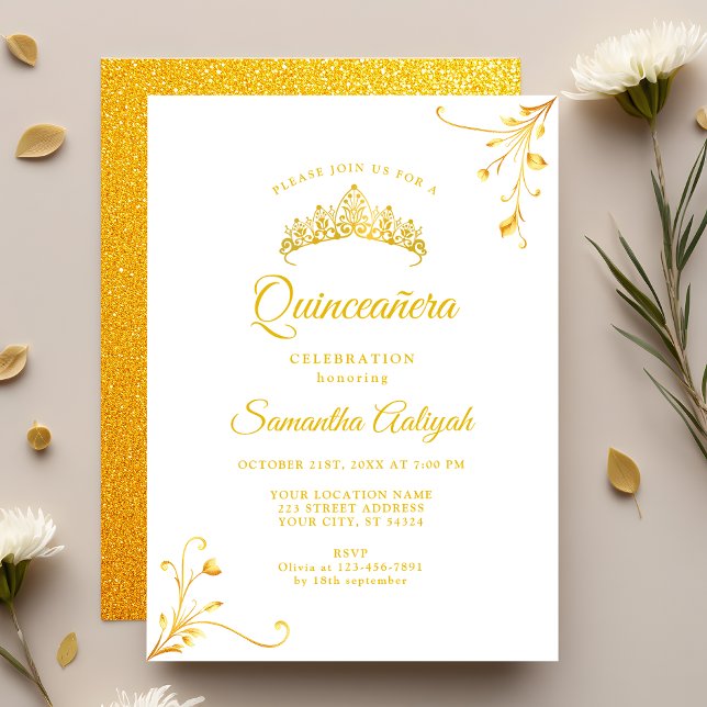 Invitation Quinceanera Moderne Minimaliste Dorée (Créateur téléchargé)