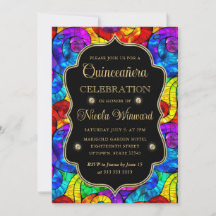 Invitation Quinceanera Multicolore et Or