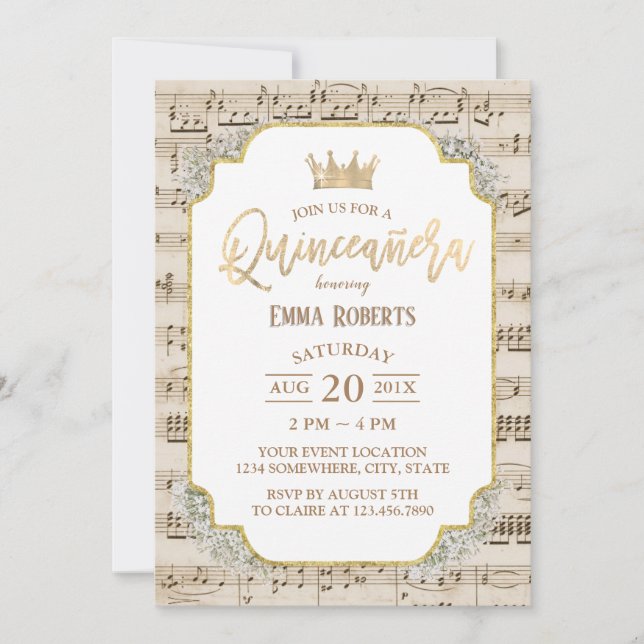 Invitation Quinceanera Musique Vintage 15e anniversaire (Devant)