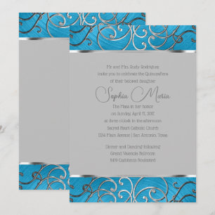 Invitation Quinceañera N'Importe Quelle Bordure Couleur Argen