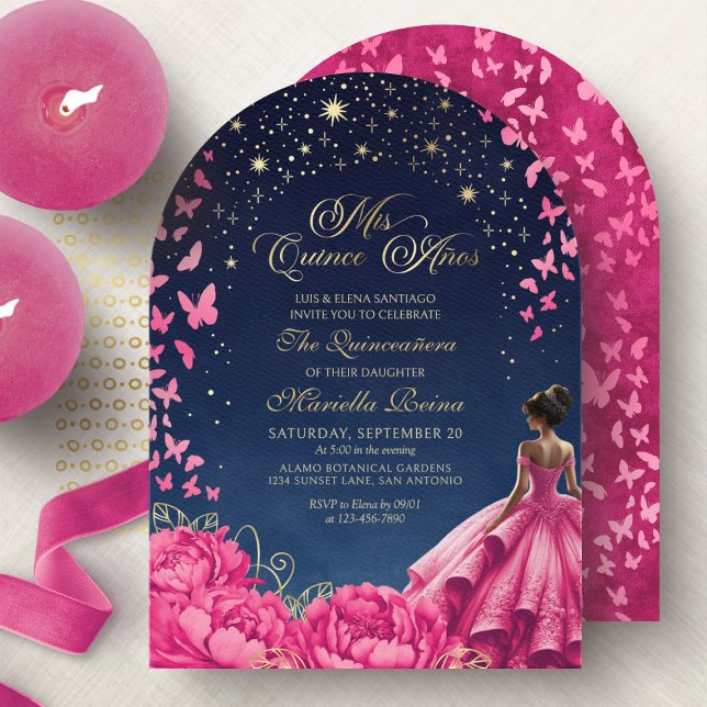 Invitation Quinceanera nocturne rose chaud (Créateur téléchargé)