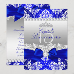 Invitation Quinceanera Nœud en Perle en Damassé Bl