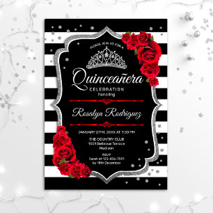 Invitation Quinceanera - Noir Argent Rouge