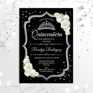 Invitation Quinceanera - Noir blanc argenté