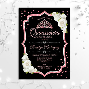 Invitation Quinceanera - Noir Blanc Rose Or