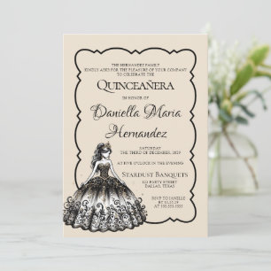 Invitation Quinceañera noir et or