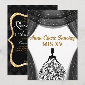 Invitation Quinceanera noir et or