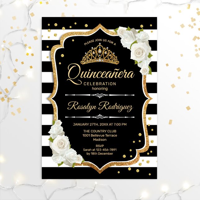 Invitation Quinceanera - Noir Or Blanc (Créateur téléchargé)