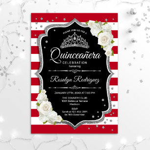 Invitation Quinceanera - Noir Rouge Blanc Argent
