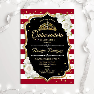 Invitation Quinceanera - Noir Rouge Blanc Or