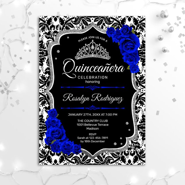 Invitation Quinceanera - Noir Royal Blue Silver (Créateur téléchargé)