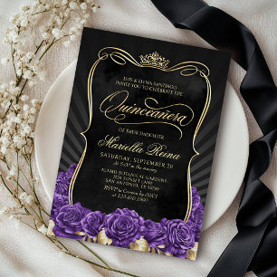 Invitation Quinceañera noir violet or