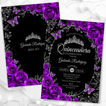 Quinceanera noire en argent violet