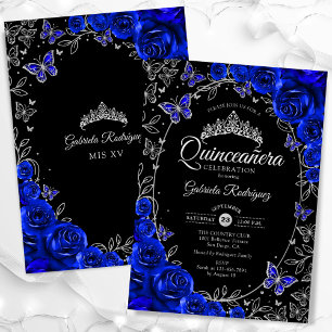 Invitation Quinceanera noire Royal Blue Silver