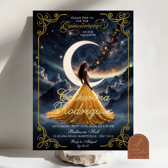 Invitation Quinceañera Nuit Étoilée Or (Créateur téléchargé)