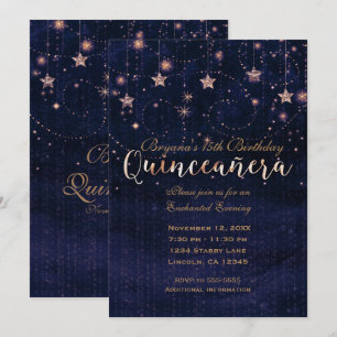 Invitation Quinceañera Nuit Étoilée Violet & Or Fantaisiste
