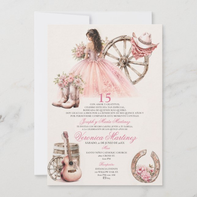 Invitation Quinceañera occidentale Charra XV Ans Princesse (Devant)