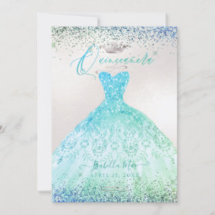 Invitation Quinceanera Ombre Aqua Green Parties scintillant G