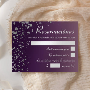 Invitation Quinceanera Ombre violet argenté espagnol RSVP