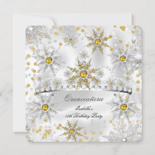Invitation Quinceanera Or Argent Neige Hiver Pays des Merveil