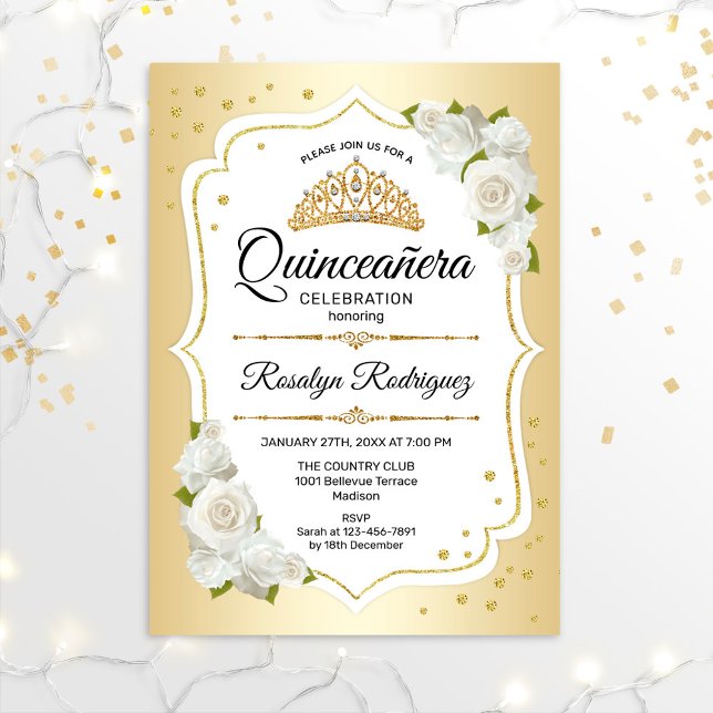 Invitation Quinceanera - Or blanc (Créateur téléchargé)